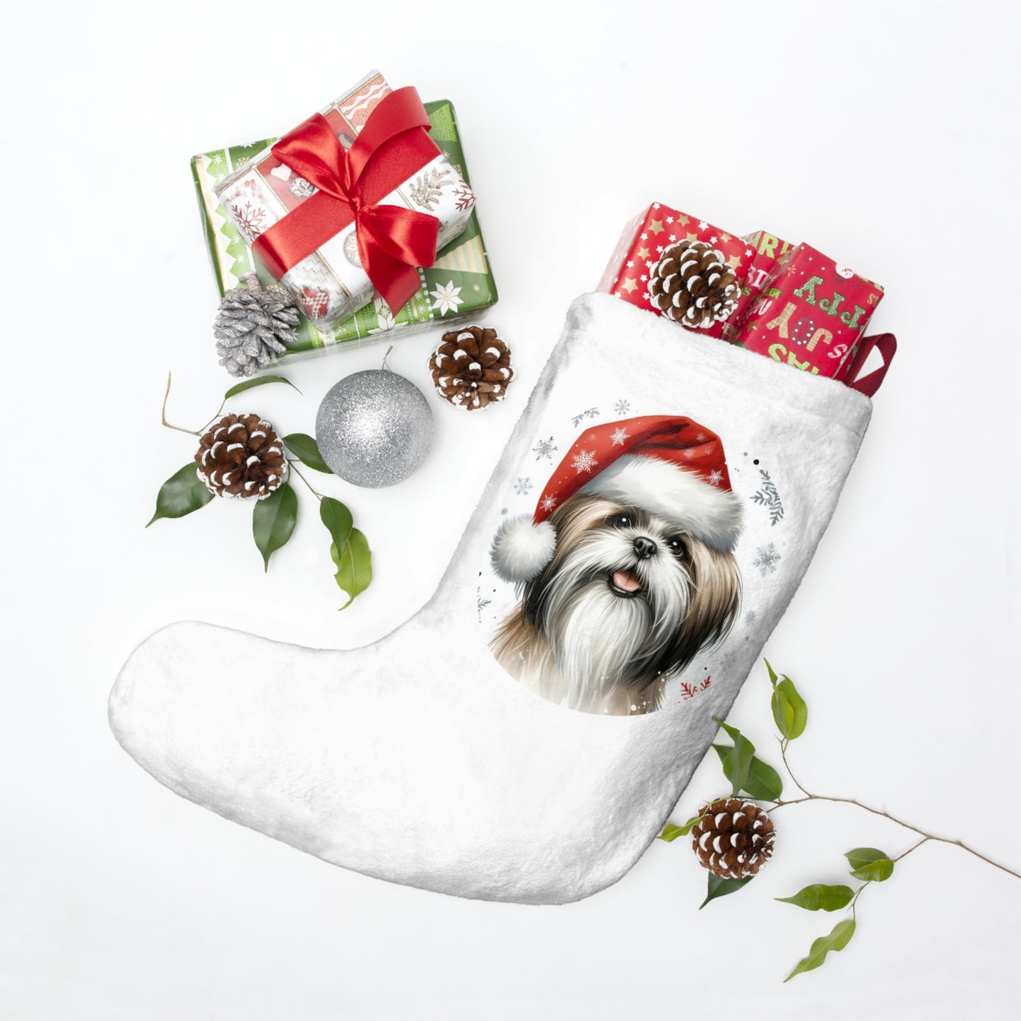 Shih Tzu Christmas Stocking for Pet Lovers, Holiday Decor for Dog Parents, Dog Christmas Decor,  Dog Parent Xmas Gift, Holiday hanging sock