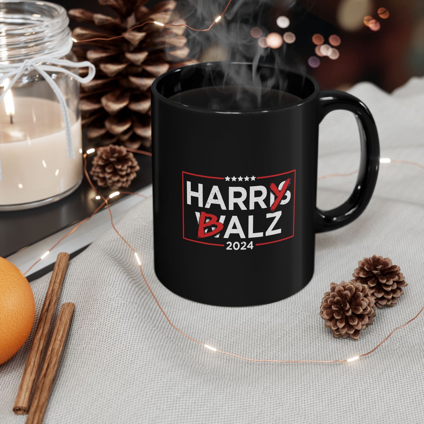 2024 Election Black Coffee Mug, Harris Walz, Funny Political Mug, Satire Humor, Novelty Gag Gift,  Trendy Humor Coffee Cup, 11oz and 15oz