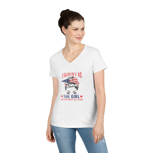 Funny Patriotic V-Neck Shirt for Women "I Identify as the Girl Who Was Right All Along" American Flag Graphic Tee