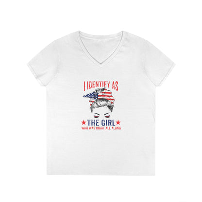 Funny Patriotic V-Neck Shirt for Women "I Identify as the Girl Who Was Right All Along" American Flag Graphic Tee