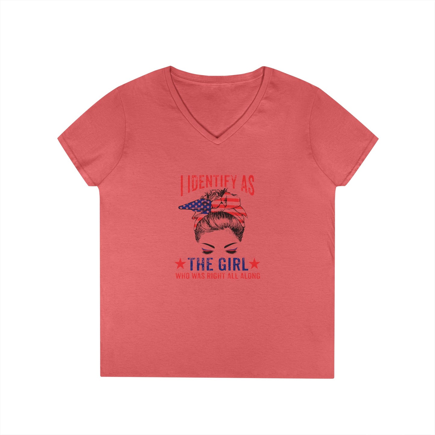 Funny Patriotic V-Neck Shirt for Women "I Identify as the Girl Who Was Right All Along" American Flag Graphic Tee