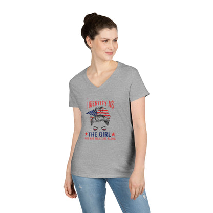 Funny Patriotic V-Neck Shirt for Women "I Identify as the Girl Who Was Right All Along" American Flag Graphic Tee