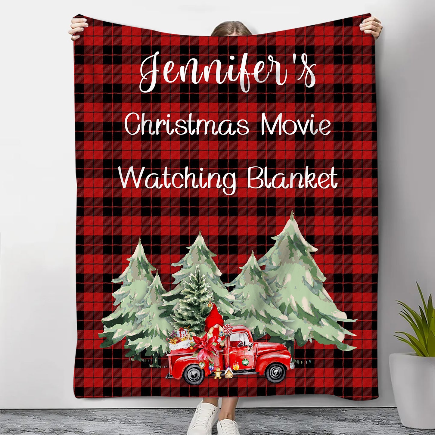 Custom Name Blanket Personalized Christmas Blanket Soft Fleece Flannel Throw Blanket for Men Women Red Truck Super Flannel Throw Blanket Xmas Gift for Mom Dad Grandma Grandpa Uncle Sister Family Frien