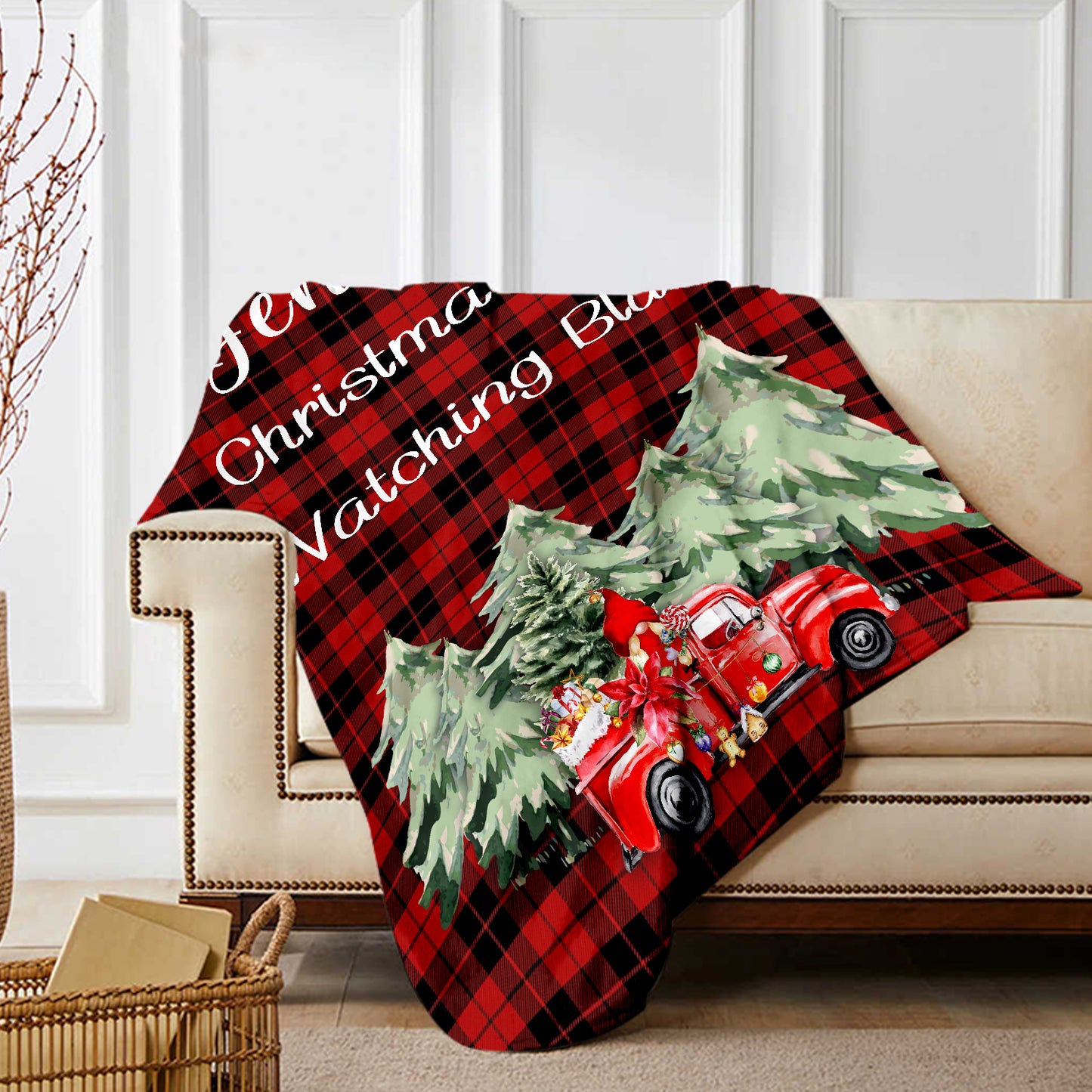 Custom Name Blanket Personalized Christmas Blanket Soft Fleece Flannel Throw Blanket for Men Women Red Truck Super Flannel Throw Blanket Xmas Gift for Mom Dad Grandma Grandpa Uncle Sister Family Frien