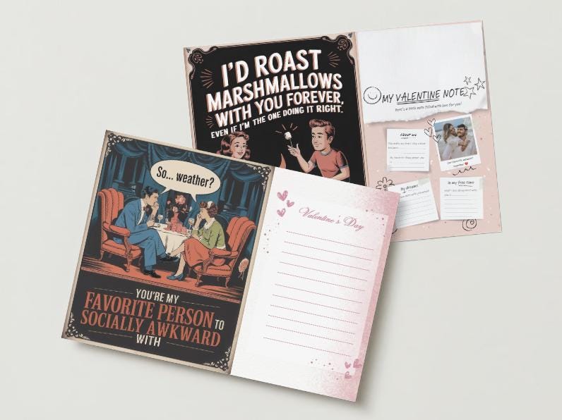 Vintage Funny Valentine’s Day Cards, Personalized Editable Love Cards Template, Instant Download for DIY Lovers, Easy Print Design